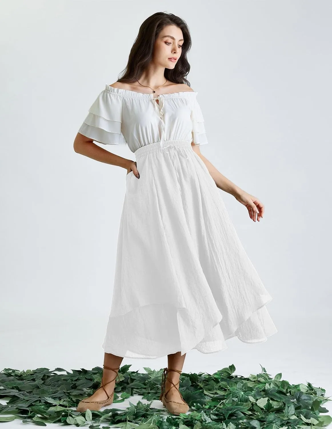 Scarlet Darkness Women Renaissance High Waist Skirt Double Layered Flowy Long Skirts