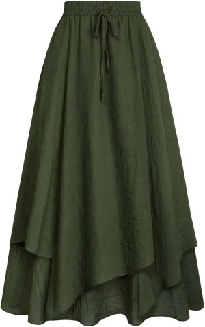 Scarlet Darkness Women Renaissance High Waist Skirt Double Layered Flowy Long Skirts