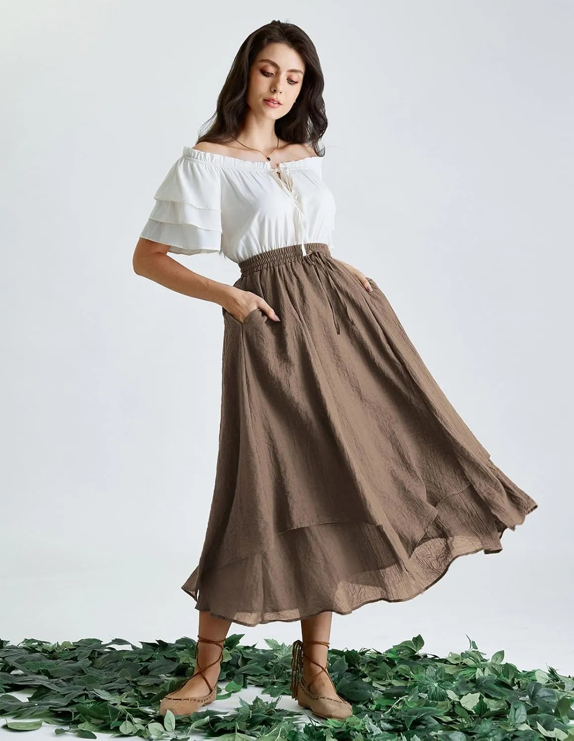 Scarlet Darkness Women Renaissance High Waist Skirt Double Layered Flowy Long Skirts