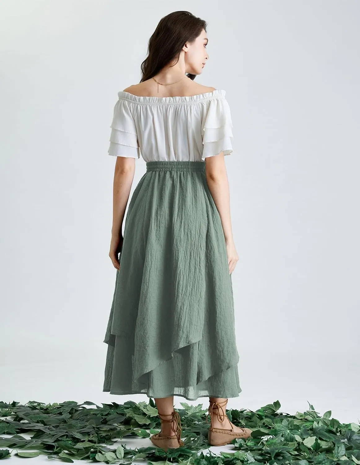Scarlet Darkness Women Renaissance High Waist Skirt Double Layered Flowy Long Skirts