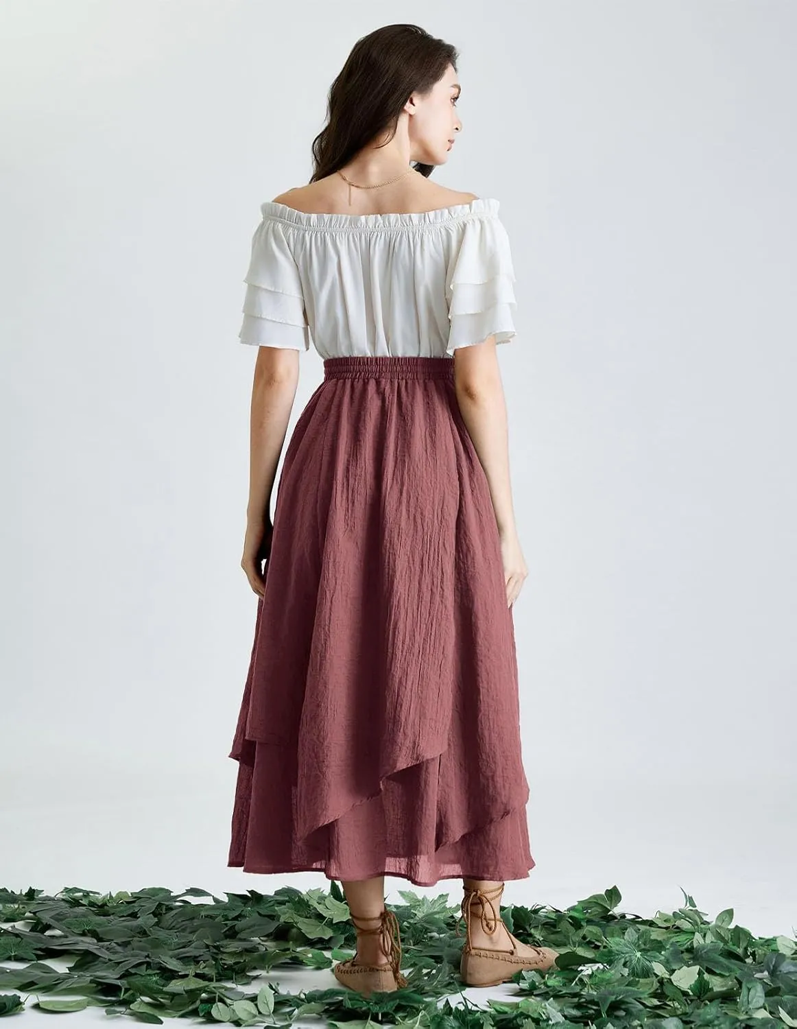 Scarlet Darkness Women Renaissance High Waist Skirt Double Layered Flowy Long Skirts