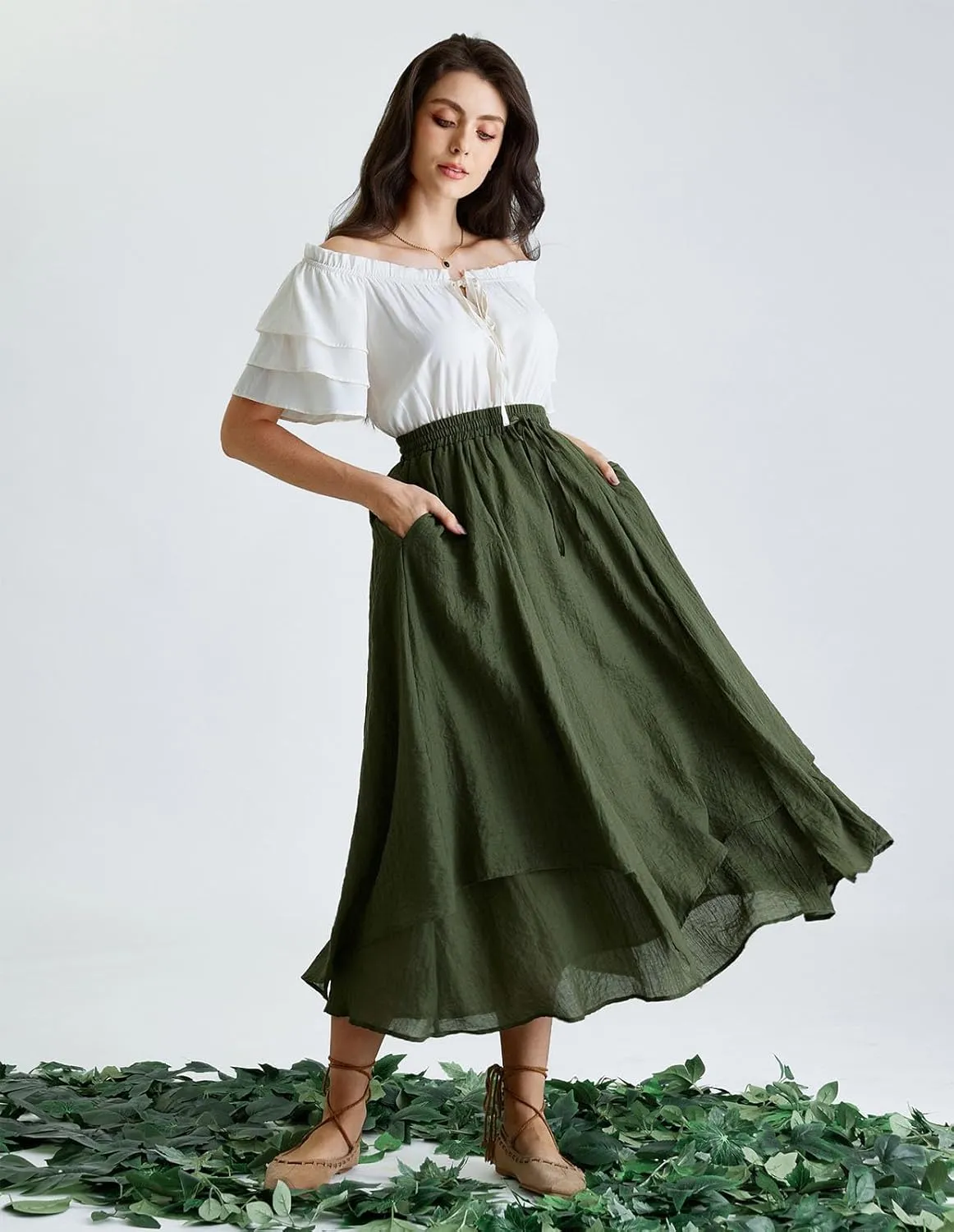 Scarlet Darkness Women Renaissance High Waist Skirt Double Layered Flowy Long Skirts