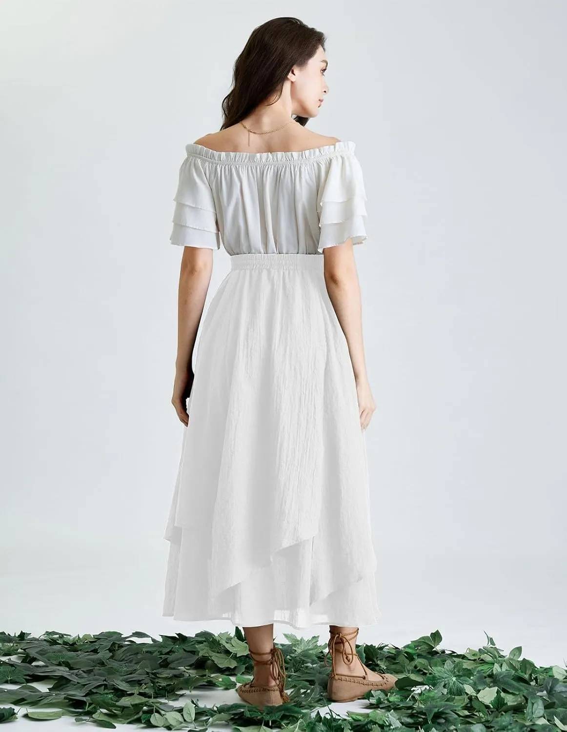 Scarlet Darkness Women Renaissance High Waist Skirt Double Layered Flowy Long Skirts