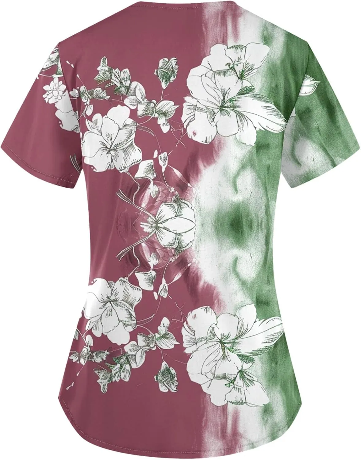 Scrubs for Women Short Sleeve V Neck Print Tops Nursing Working Uniform T-Shirts Casual Caregiver Top