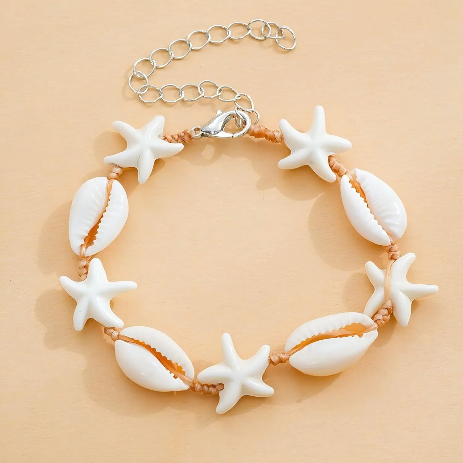 Seashell BraceletNatural Handmade Hand Chain Boho White Adjustable Bracelet Beach Jewelry Gift for Women