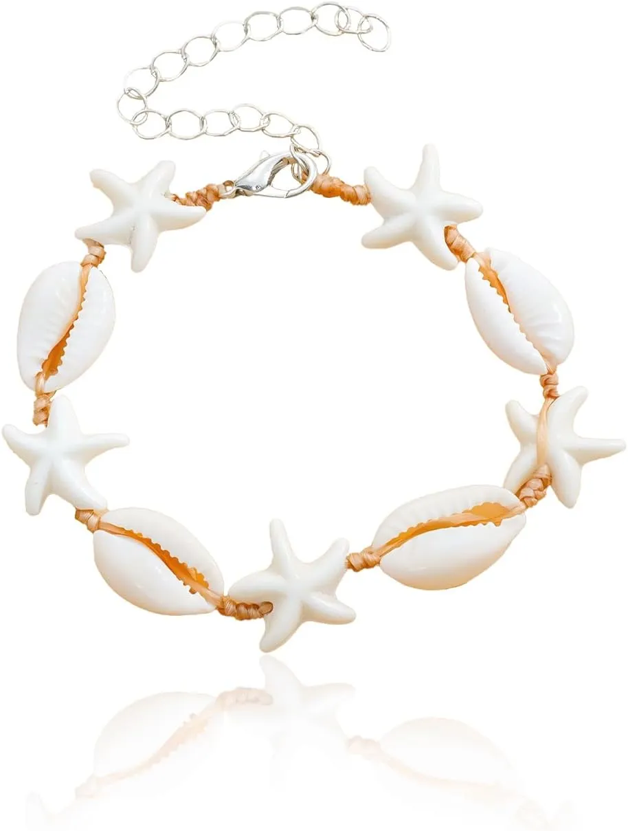 Seashell BraceletNatural Handmade Hand Chain Boho White Adjustable Bracelet Beach Jewelry Gift for Women