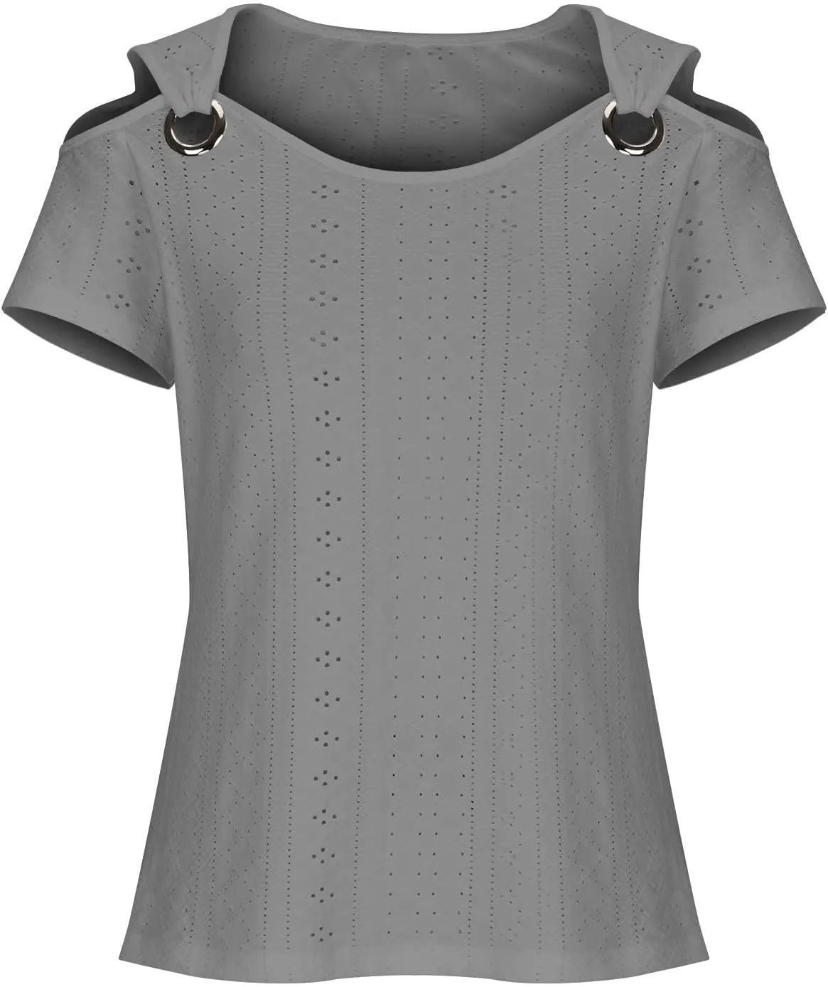 Sexy Clod Sholuder Tops for Women 2025 Summer Hollow Out Eyelet Short Sleeve T Shirts Going Out Blouses Ladies Tunic