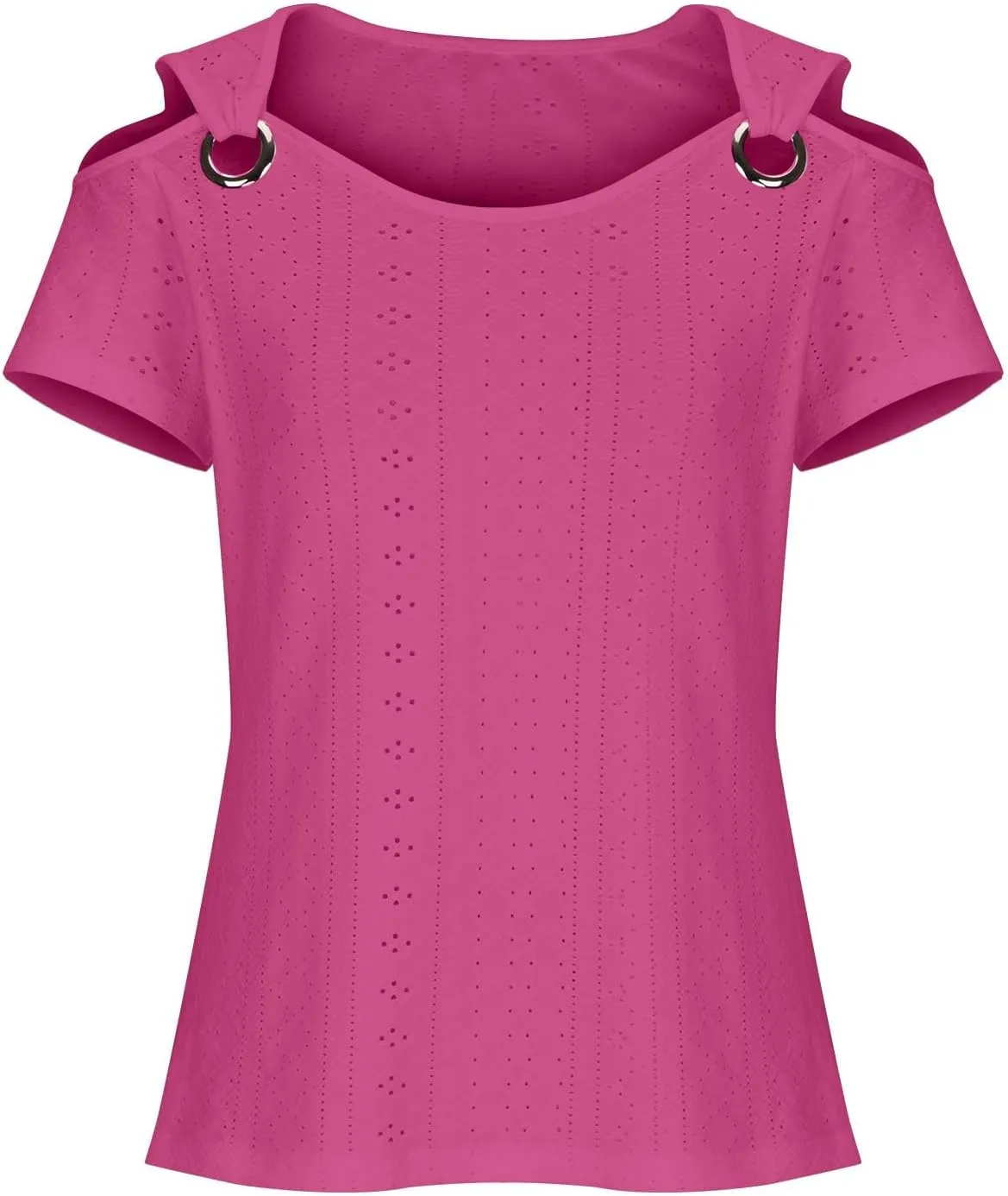 Sexy Clod Sholuder Tops for Women 2025 Summer Hollow Out Eyelet Short Sleeve T Shirts Going Out Blouses Ladies Tunic