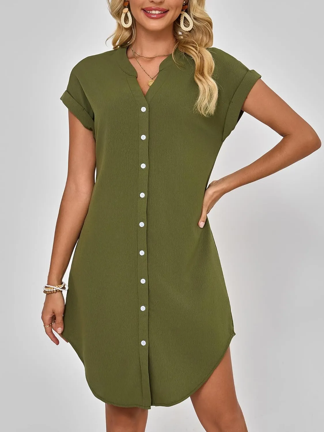 Shirt Dress for Women Linen Midi Shift Flowy Casual Travel Beach Summer Vacation 2025