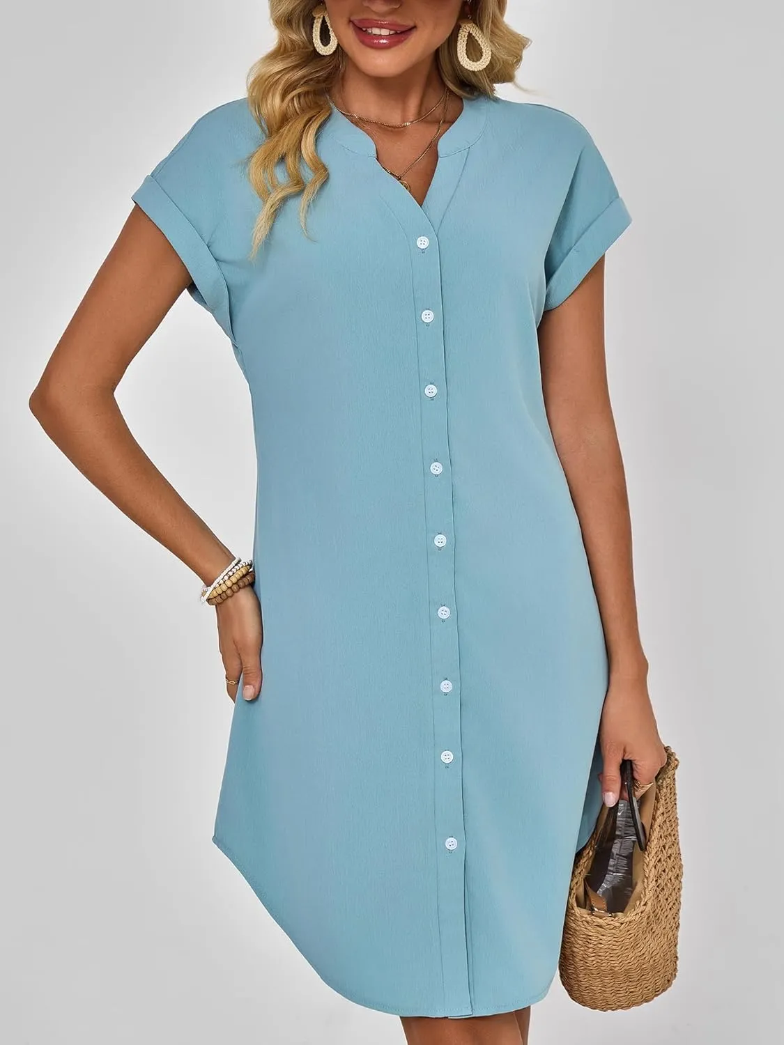 Shirt Dress for Women Linen Midi Shift Flowy Casual Travel Beach Summer Vacation 2025