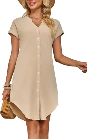 Shirt Dress for Women Linen Midi Shift Flowy Casual Travel Beach Summer Vacation 2025