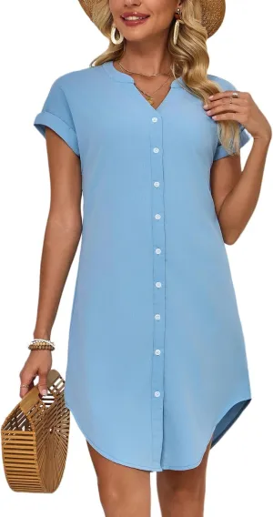 Shirt Dress for Women Linen Midi Shift Flowy Casual Travel Beach Summer Vacation 2025