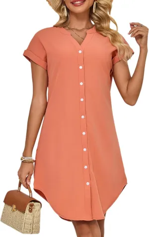 Shirt Dress for Women Linen Midi Shift Flowy Casual Travel Beach Summer Vacation 2025
