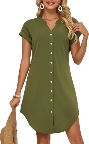 Shirt Dress for Women Linen Midi Shift Flowy Casual Travel Beach Summer Vacation 2025