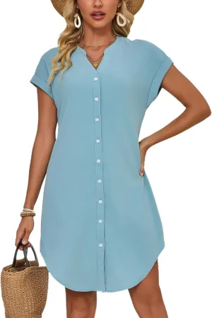Shirt Dress for Women Linen Midi Shift Flowy Casual Travel Beach Summer Vacation 2025