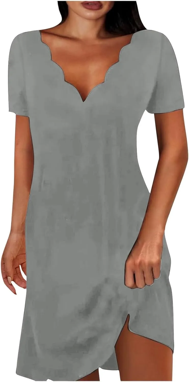 Short Sleeve Dress for Women V Neck Mini Dress Casual Summer Beach Cover Up Dress Spring Dresses for Women