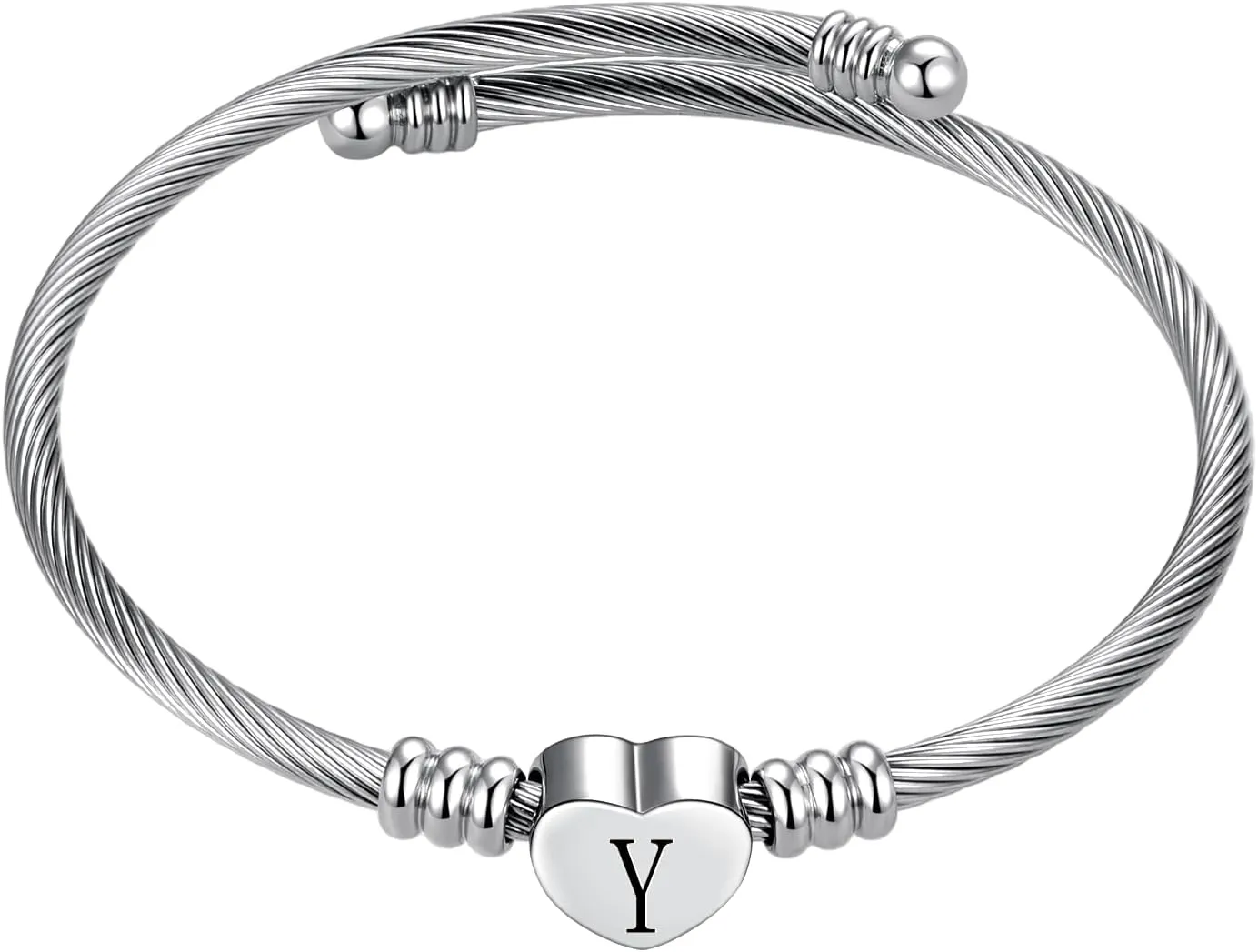 Silver Initial Letter Cuff Bracelet Heart Bangle Bracelets Expandable Stainless Steel Personalized Jewelry for Women
