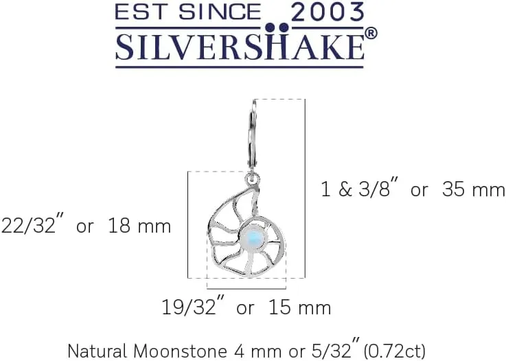 Silvershake 4MM Gemstone White Gold Plated or Yellow Gold Plated 925 Sterling Silver Filigree Nautilus Spiral Shell Sealife Leverback Dangle Earrings Jewelry for Women