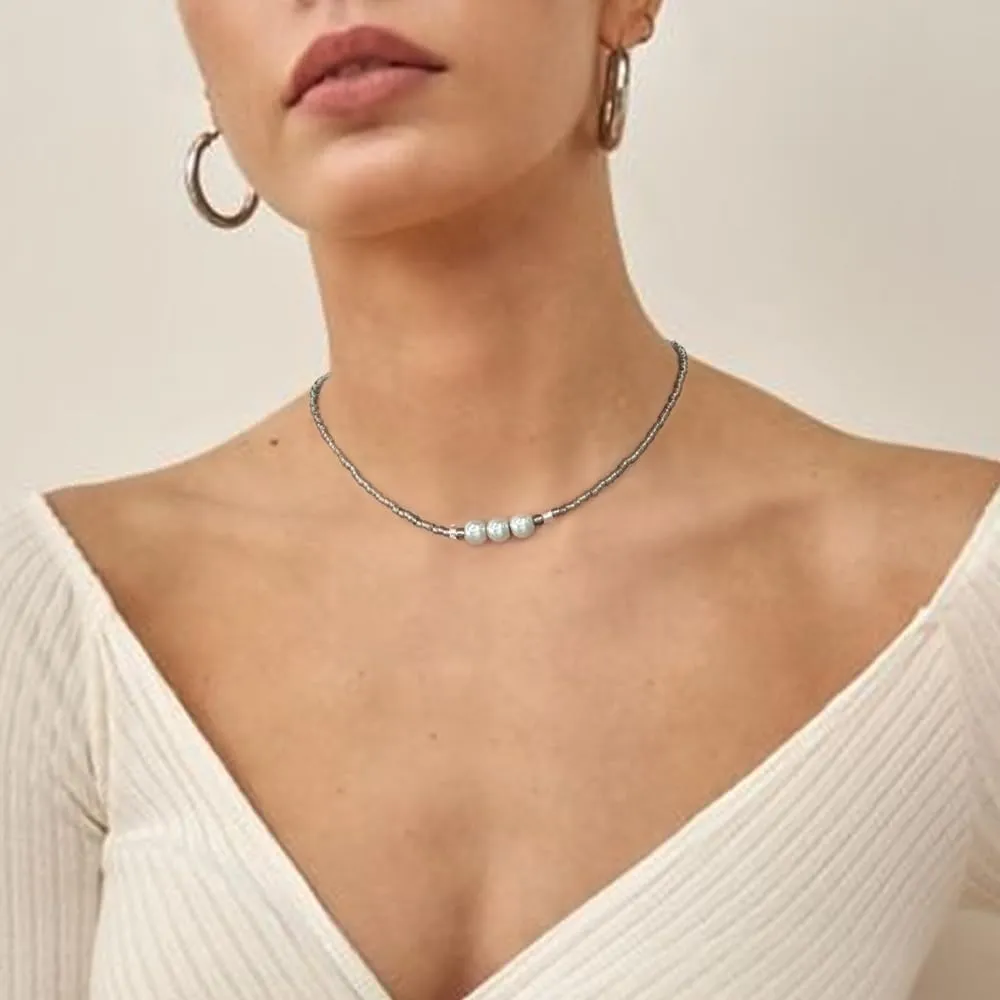 S.J JEWELRY Beaded Necklaces for Women Colorful Seed Bead Necklace Boho Necklaces for Women Beach Necklaces Summer Necklace Choker for Women Stainless Steel 18K Gold Plated