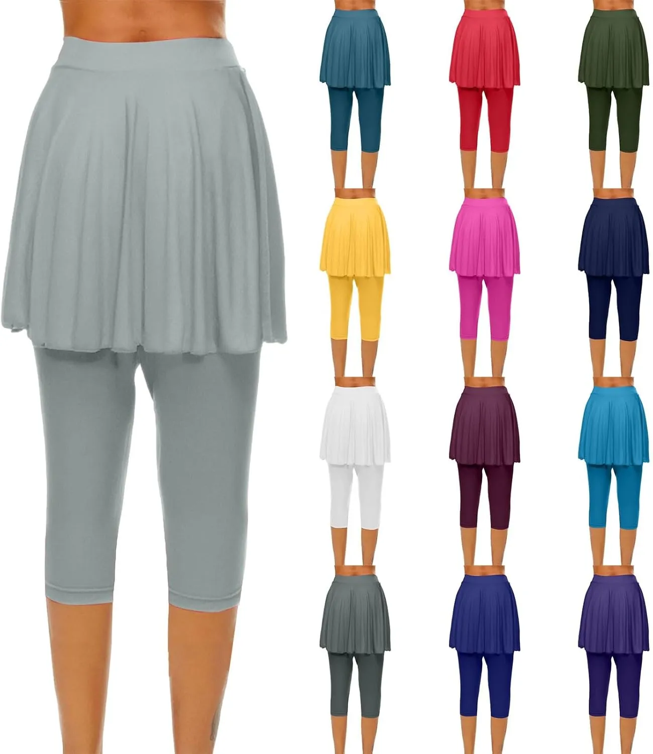 Skirted Leggings for Women 2025 Plus Size Tennis Golf Short Skort Capris Gym Tennis Yoga Athletic Legging with Skirts