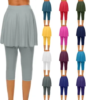 Skirted Leggings for Women 2025 Plus Size Tennis Golf Short Skort Capris Gym Tennis Yoga Athletic Legging with Skirts