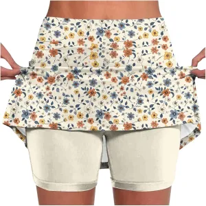 Skorts for Women High Waisted Inner Shorts, Fashion Floral Print Tennis Golf Shorts Mid Waist Comfy Casual Shorts