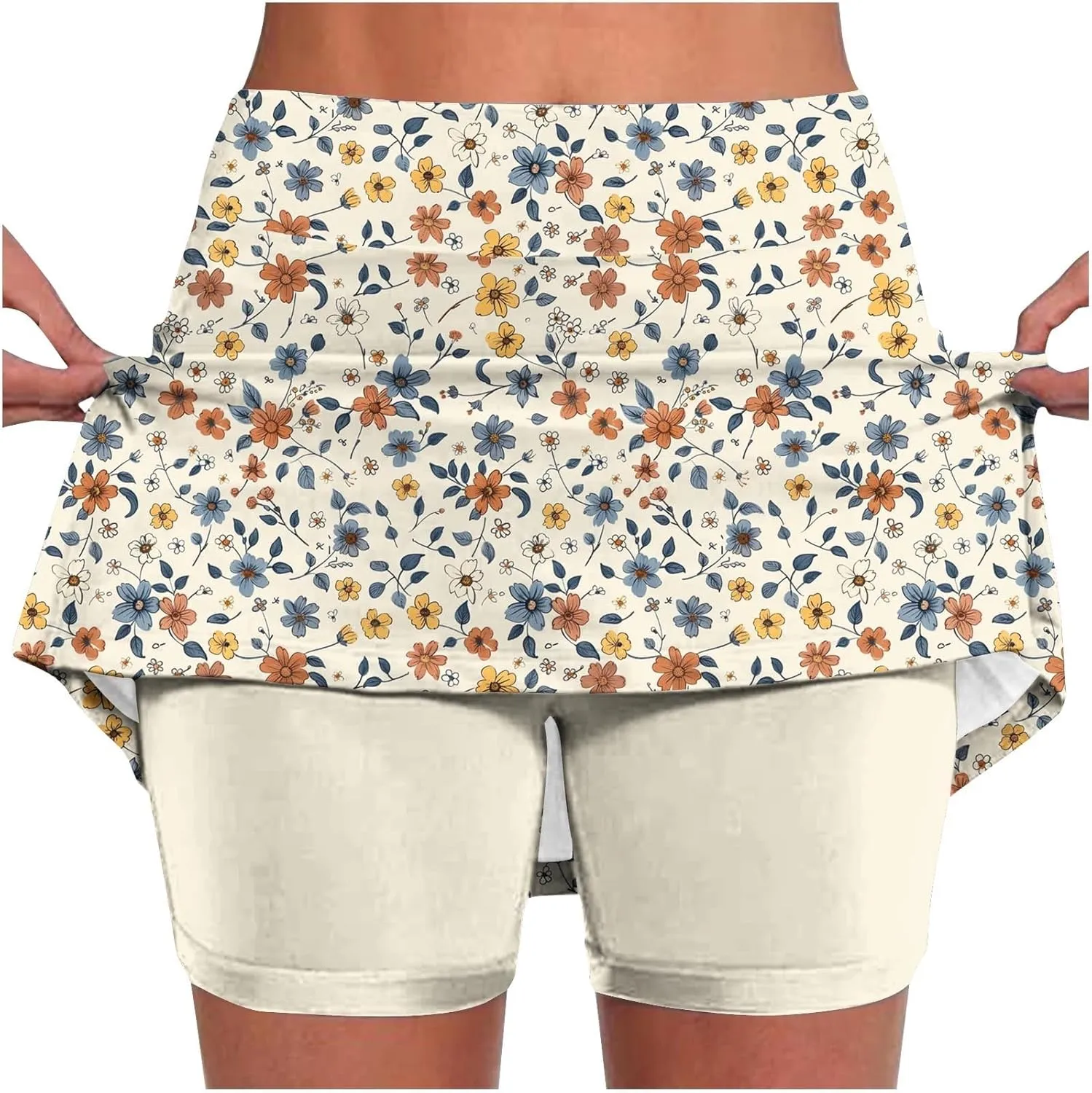 Skorts for Women High Waisted Inner Shorts, Fashion Floral Print Tennis Golf Shorts Mid Waist Comfy Casual Shorts
