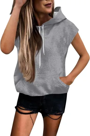 Sleeveless Hoodie Women Summer Hooded Tank Tops Lightweight Drawstring Pullover Sweatshirt Athletic T-Shirt