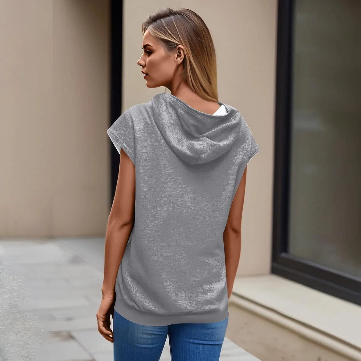 Sleeveless Hoodie Women Summer Hooded Tank Tops Lightweight Drawstring Pullover Sweatshirt Athletic T-Shirt