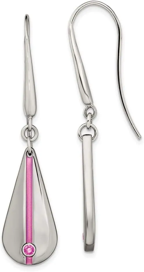 Solid Real Titanium Pink Anodized with Pink Sapphire Teardrop Earrings