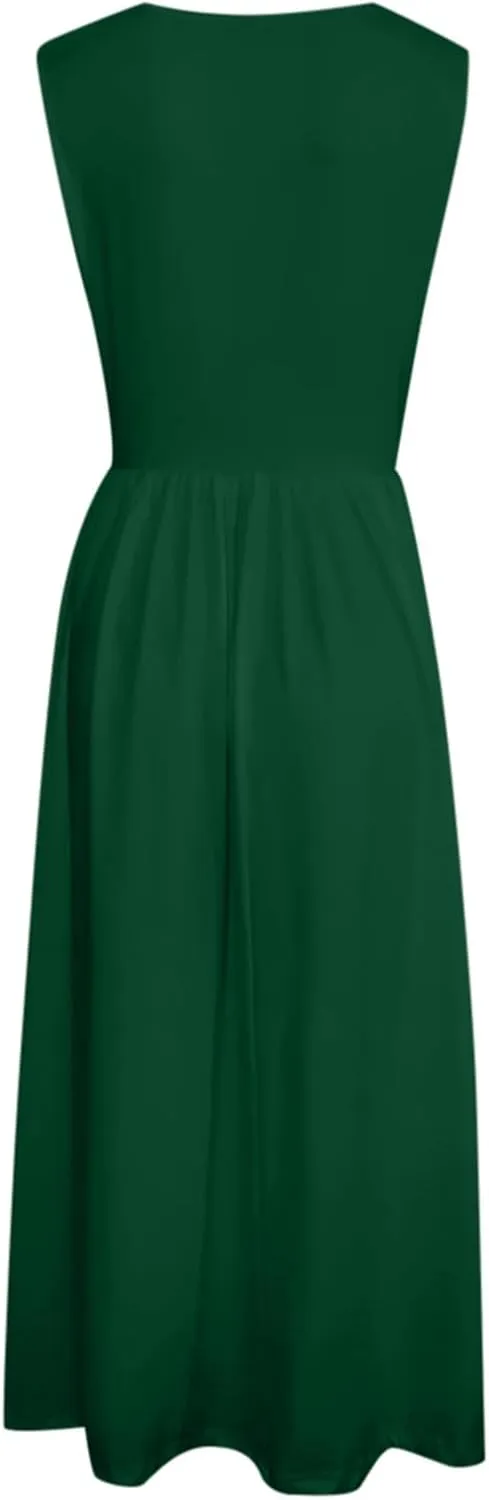 Spring Dresses for Women 2025 Midi Womens Casual Summer Tank Dress Loose Flowy Beach Dress with Pockets Flare Sundress