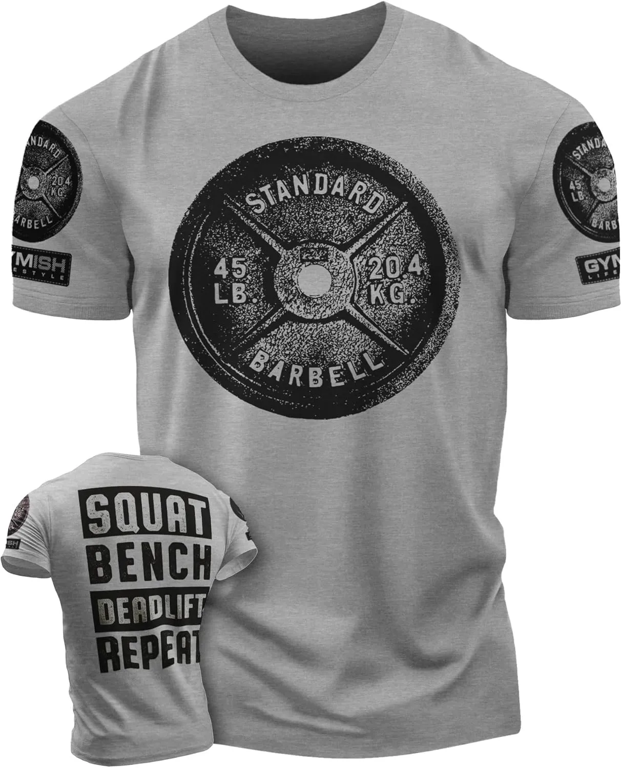 Squat Bench Deadlift Repeat Workout Shirts for Men Weight Plate Gym T-Shirt