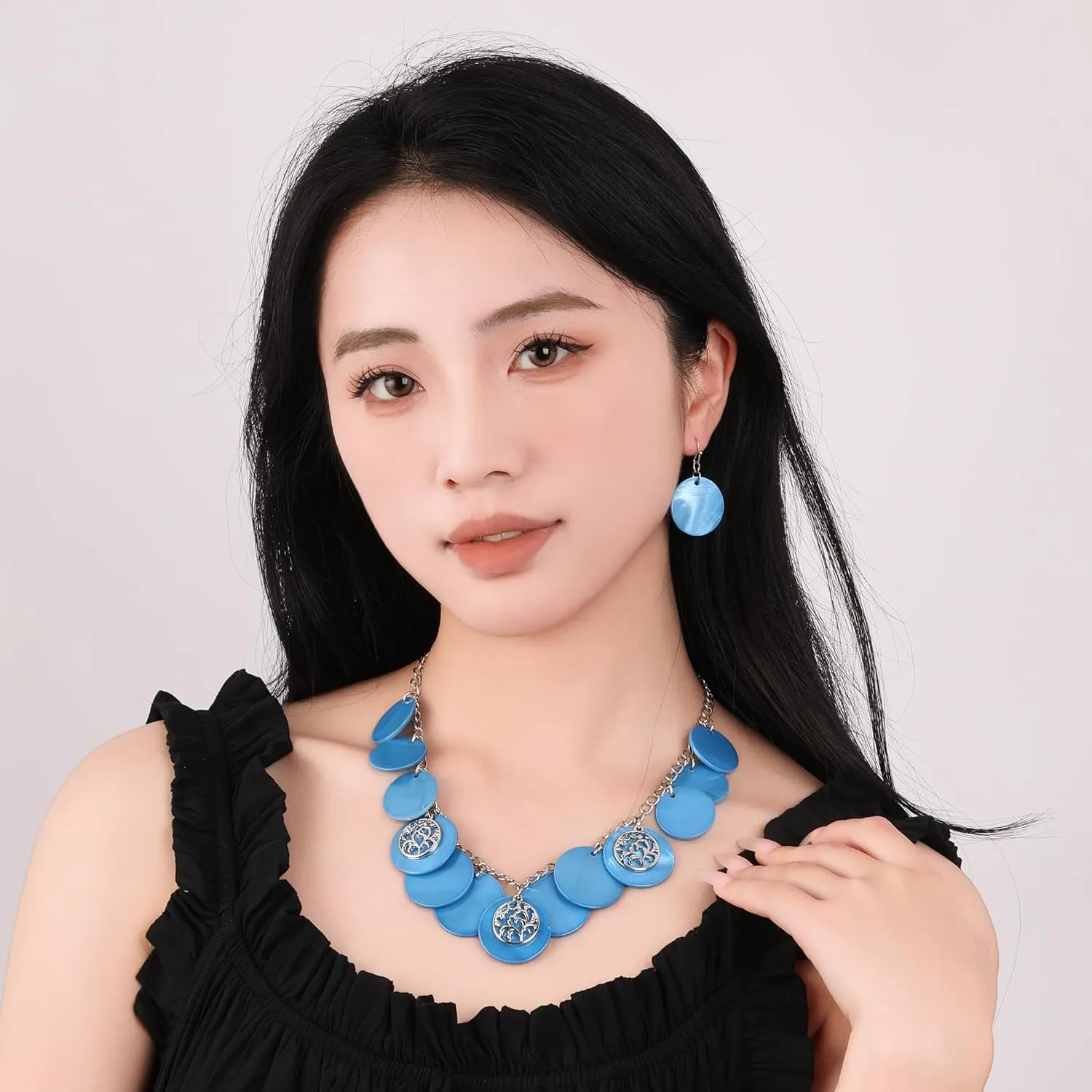 Statement Shell Disc Beaded Necklace Big Chunky 18?? Necklace and Earrings Set for Women Holiday