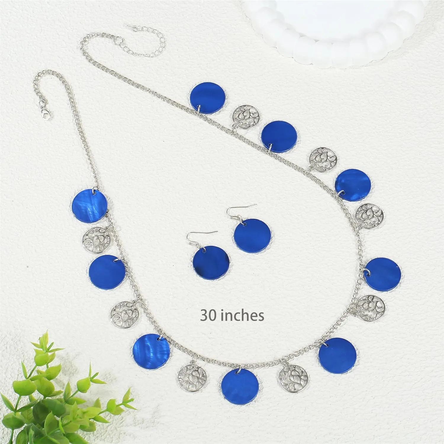 Statement Shell Disc Beaded Necklace Big Chunky 18?? Necklace and Earrings Set for Women Holiday