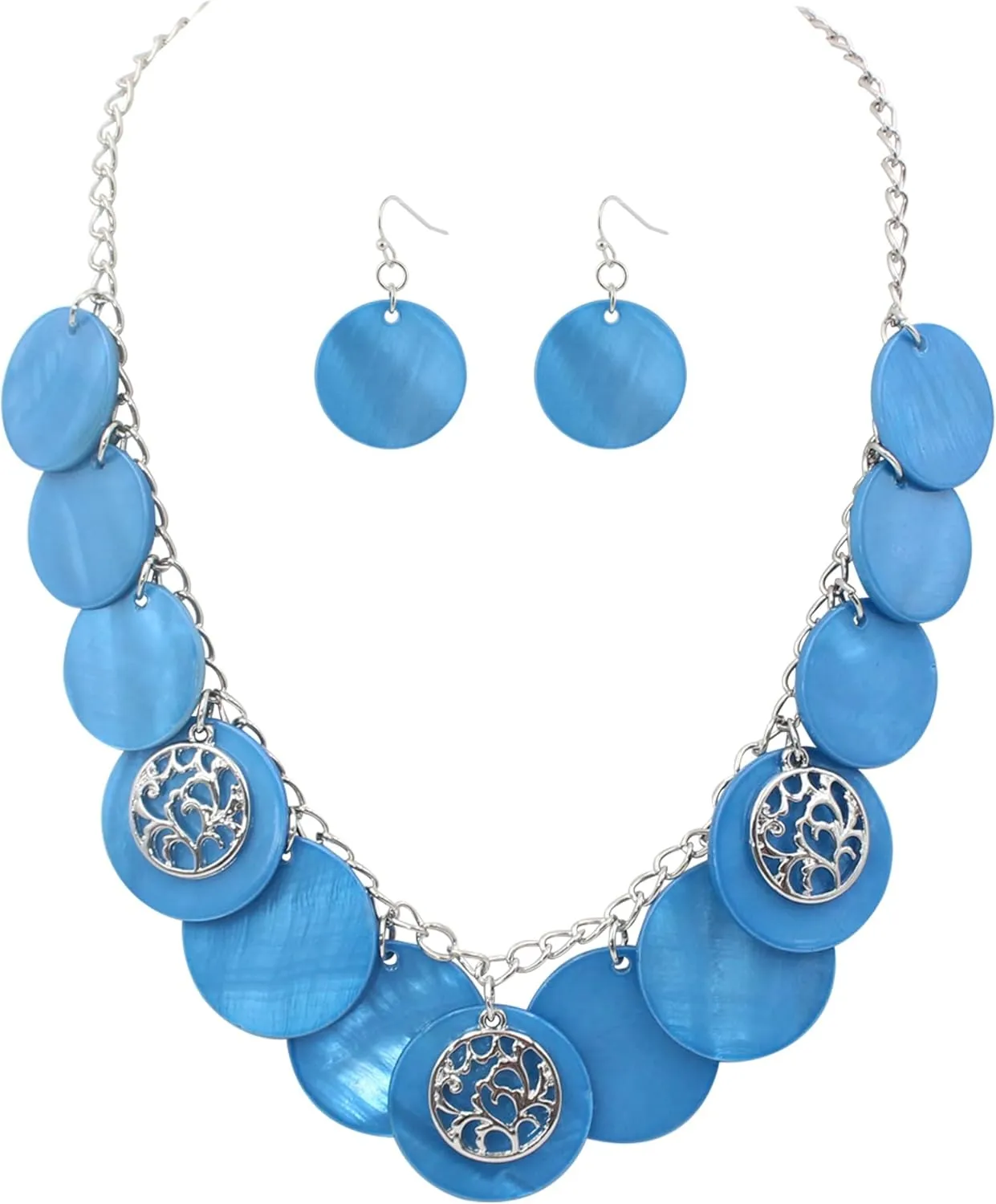 Statement Shell Disc Beaded Necklace Big Chunky 18?? Necklace and Earrings Set for Women Holiday