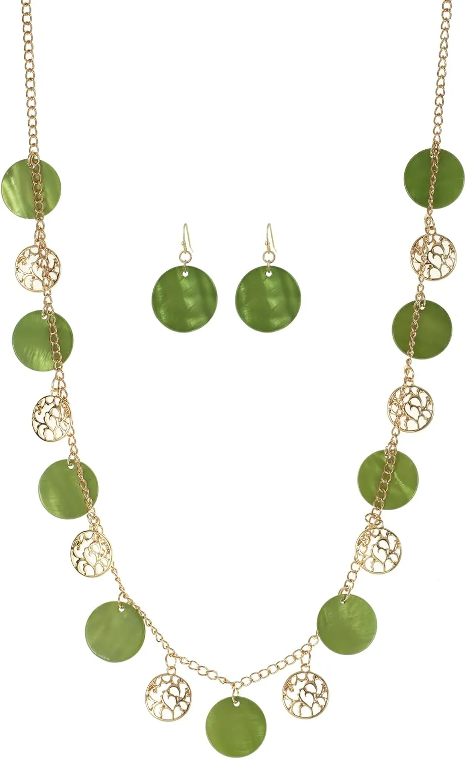 Statement Shell Disc Beaded Necklace Big Chunky 18?? Necklace and Earrings Set for Women Holiday