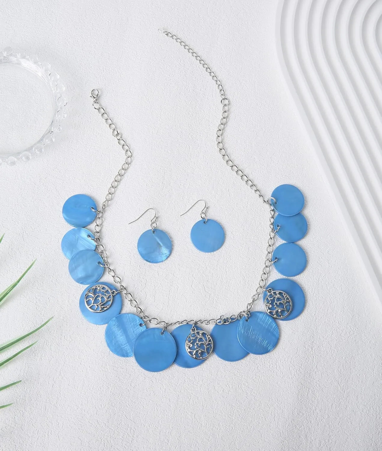 Statement Shell Disc Beaded Necklace Big Chunky 18?? Necklace and Earrings Set for Women Holiday