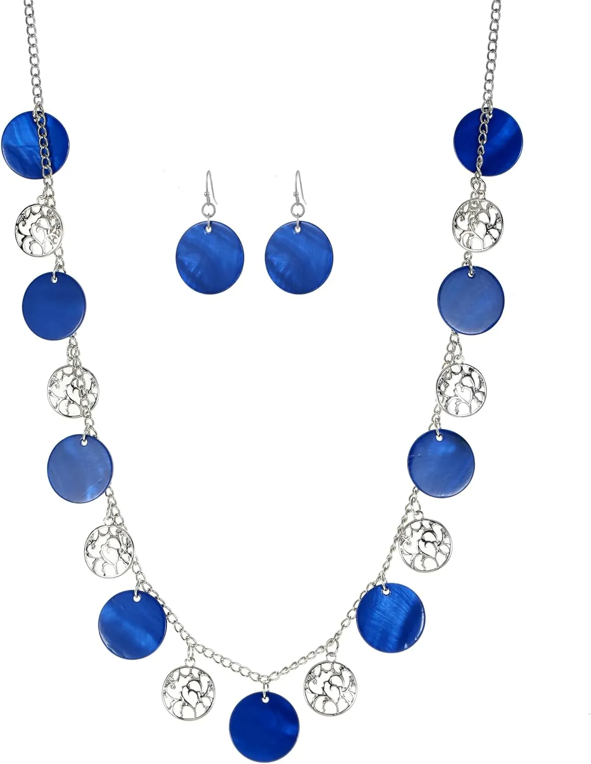 Statement Shell Disc Beaded Necklace Big Chunky 18?? Necklace and Earrings Set for Women Holiday