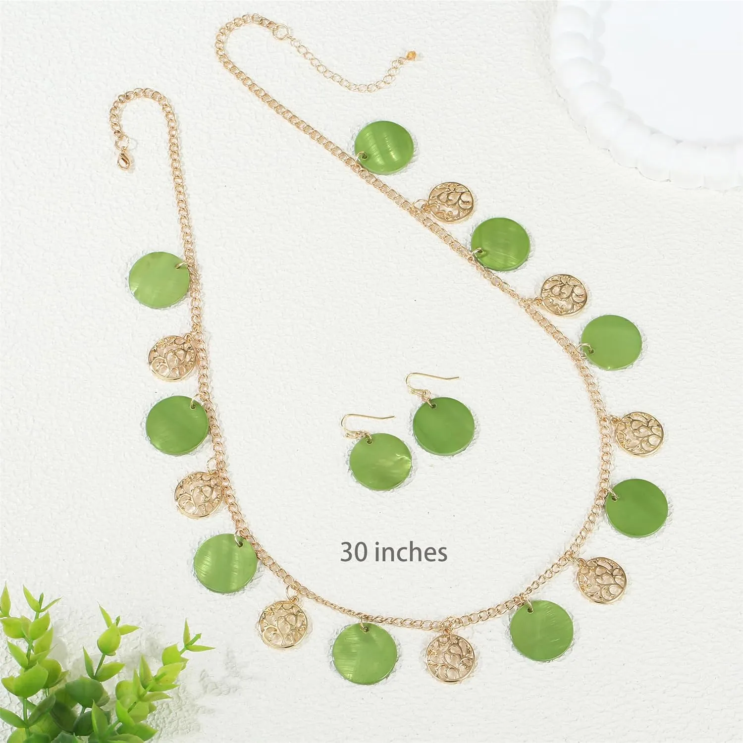 Statement Shell Disc Beaded Necklace Big Chunky 18?? Necklace and Earrings Set for Women Holiday
