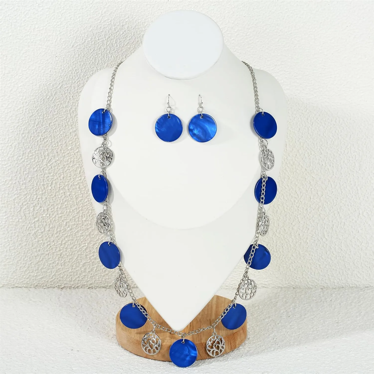 Statement Shell Disc Beaded Necklace Big Chunky 18?? Necklace and Earrings Set for Women Holiday