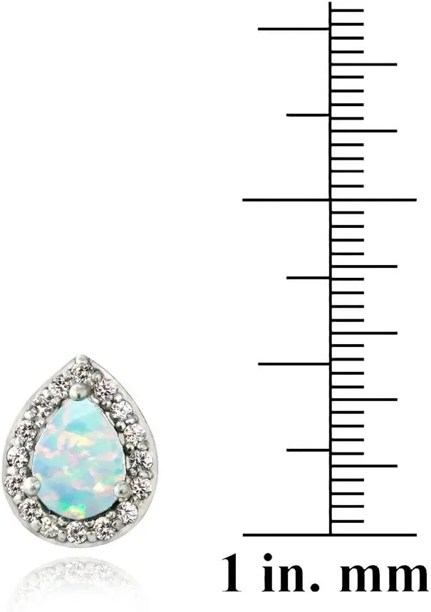Sterling Silver Synthetic Gemstone & White Sapphire Teardrop Stud Earrings for Women