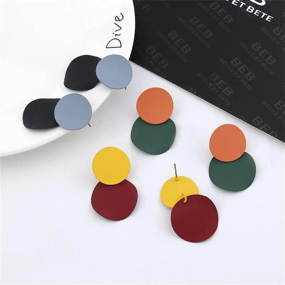Stylish Minimalist Retro Contrast Color Round Stud Earrings for Women