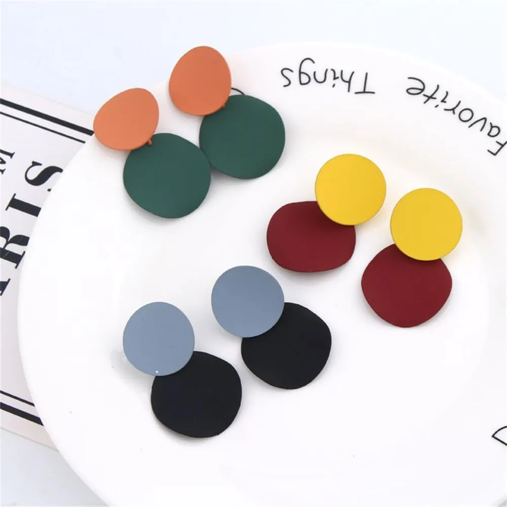 Stylish Minimalist Retro Contrast Color Round Stud Earrings for Women