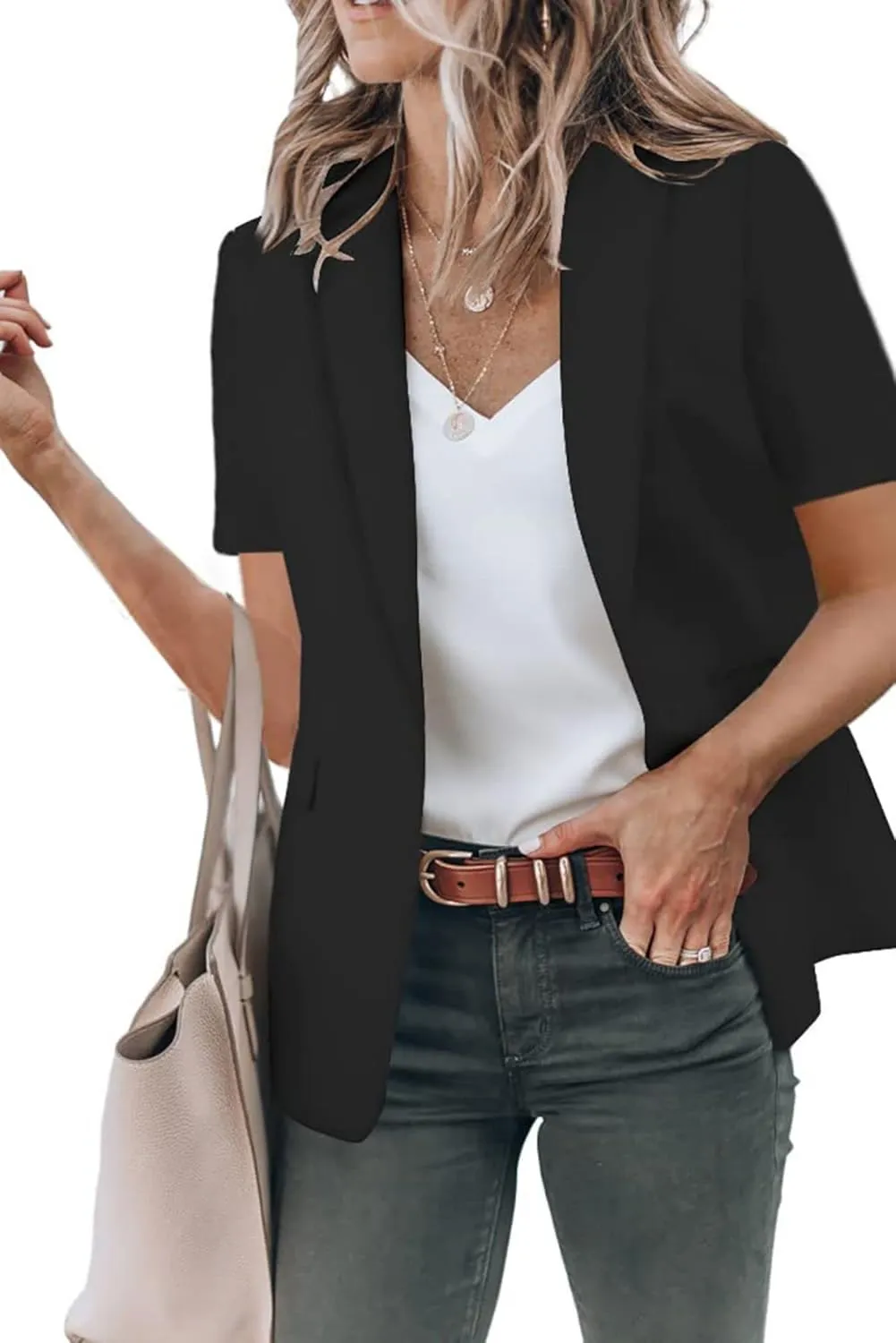 Summer Blazers for Women Casual Short Sleeve Blazers Business Lapel Open Front Work Office Jacket Dressy Suit Jackets