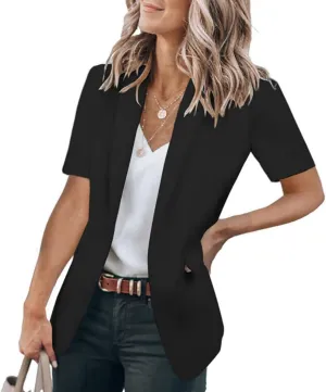 Summer Blazers for Women Casual Short Sleeve Blazers Business Lapel Open Front Work Office Jacket Dressy Suit Jackets