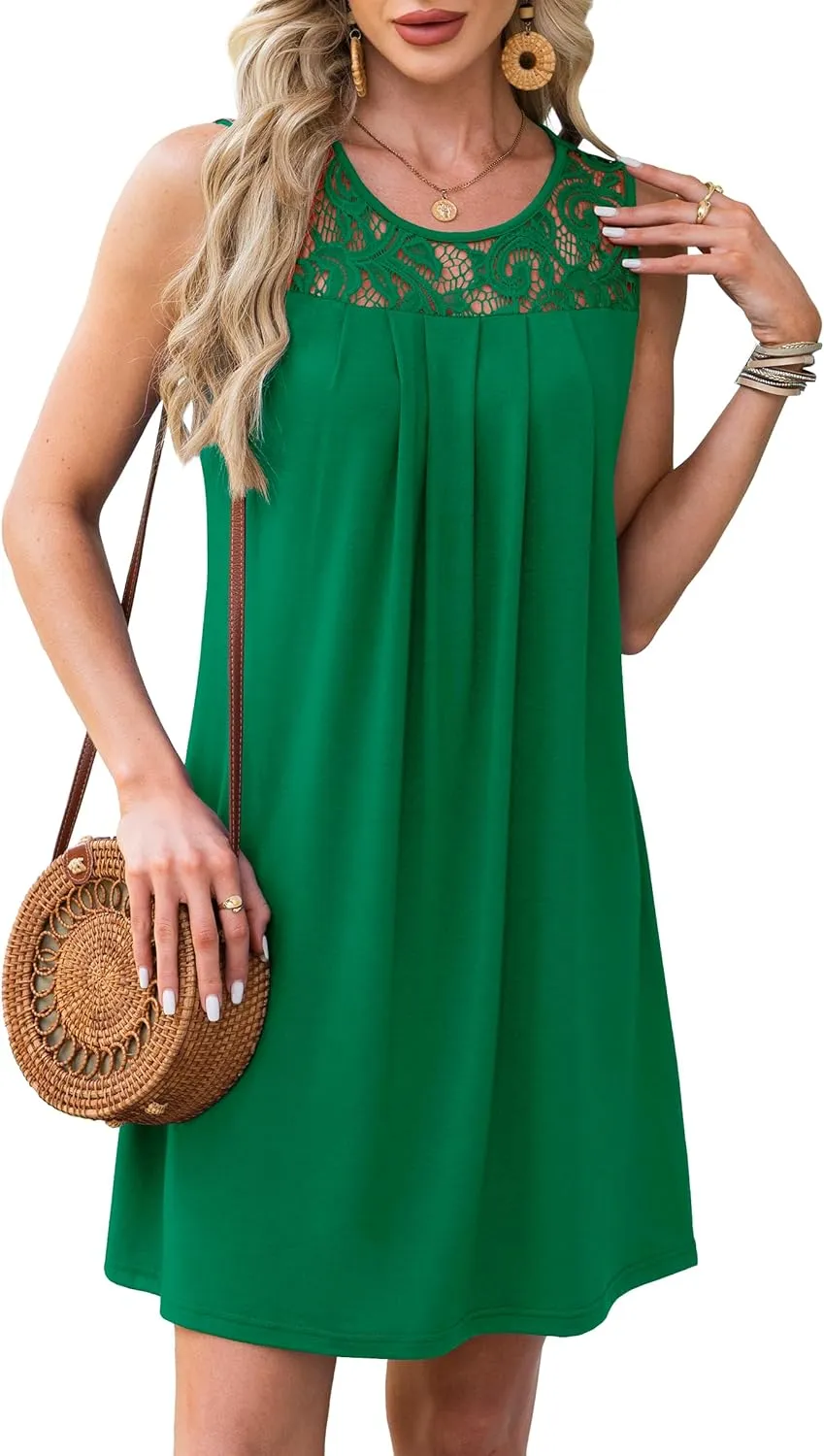 Summer Dresses for Women Sleeveless Lace Crewneck Sundress (S-3XL)