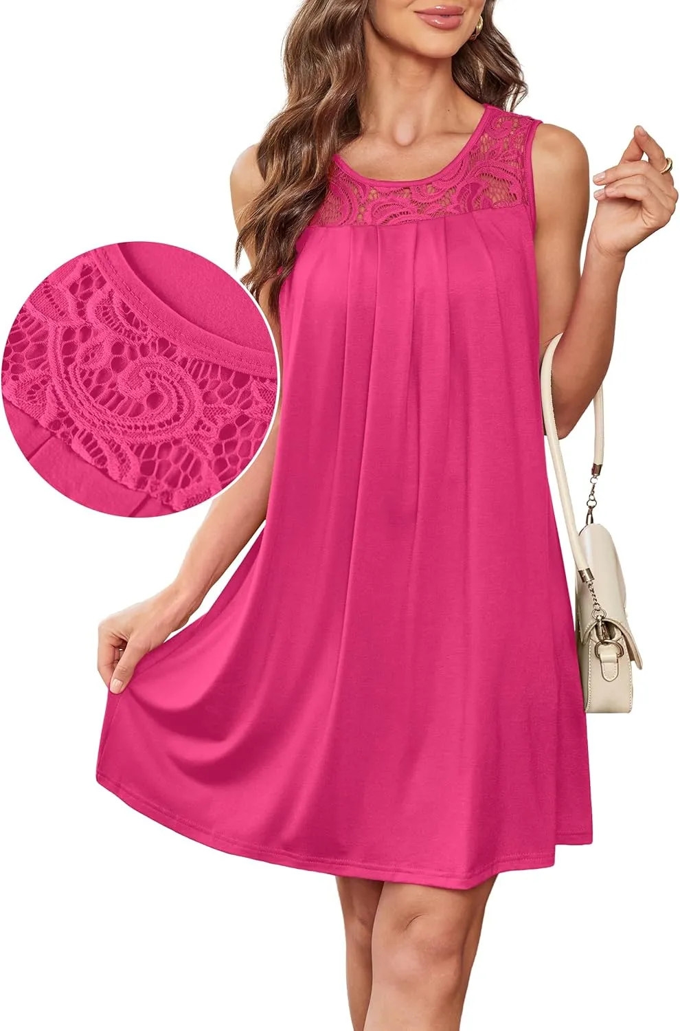 Summer Dresses for Women Sleeveless Lace Crewneck Sundress (S-3XL)