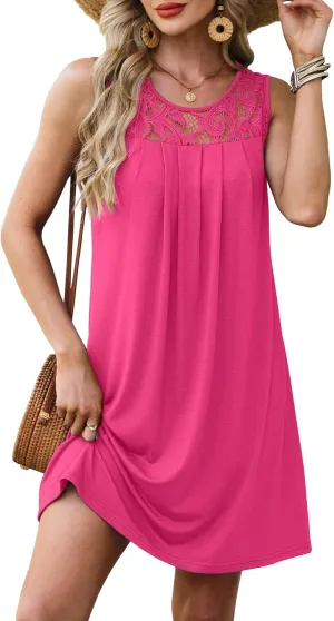 Summer Dresses for Women Sleeveless Lace Crewneck Sundress (S-3XL)