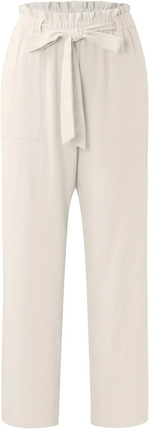 Summer Pants For Women 2024 Trendy Petite High Waist Palazzo Linen Wide Leg Sweatpant Tie Business Lounge Trouser