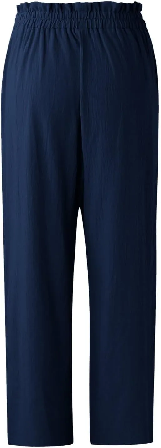 Summer Pants For Women 2024 Trendy Petite High Waist Palazzo Linen Wide Leg Sweatpant Tie Business Lounge Trouser
